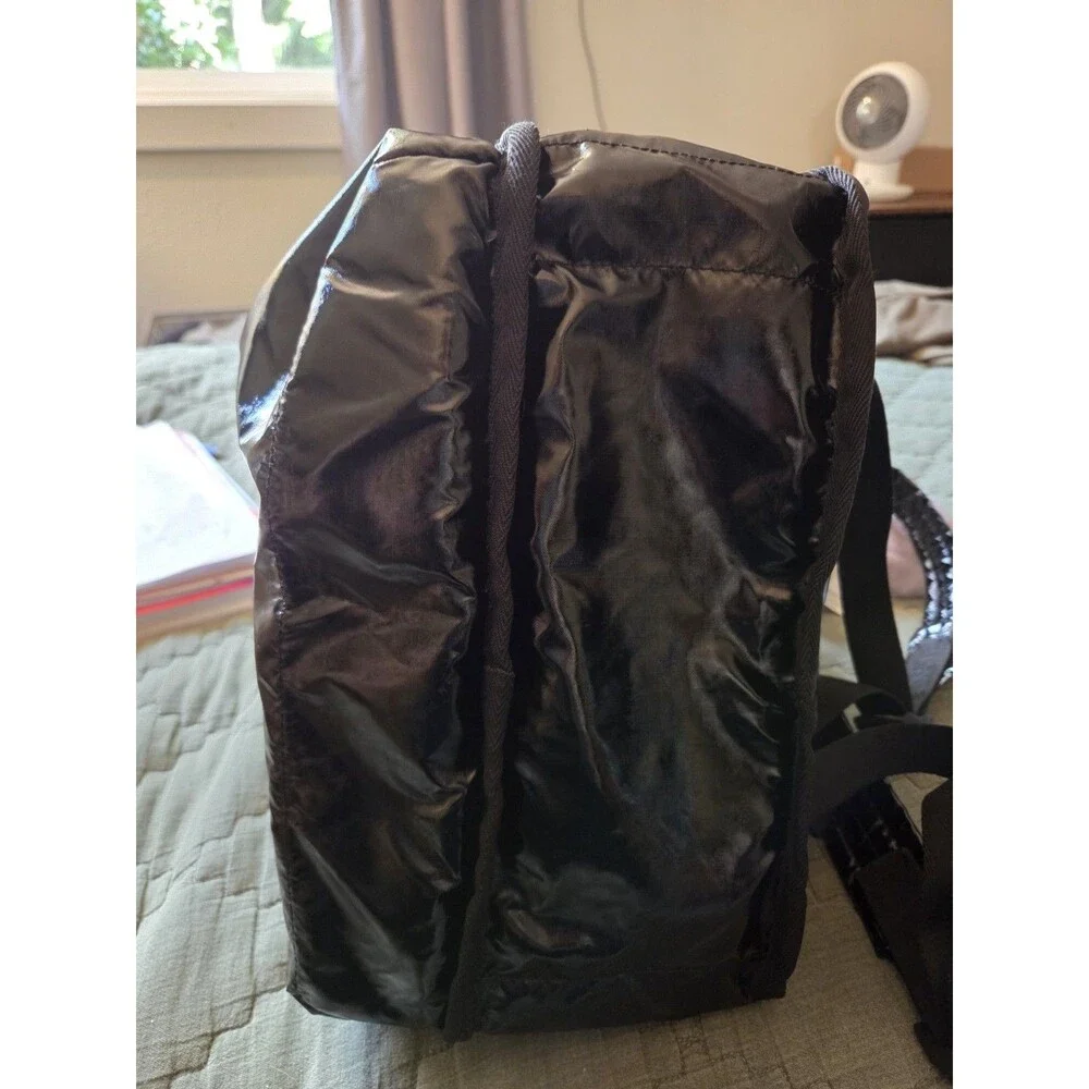 LeSportsac Black Patent Nylon Essential Backpack Large Travel School Laptop Bag